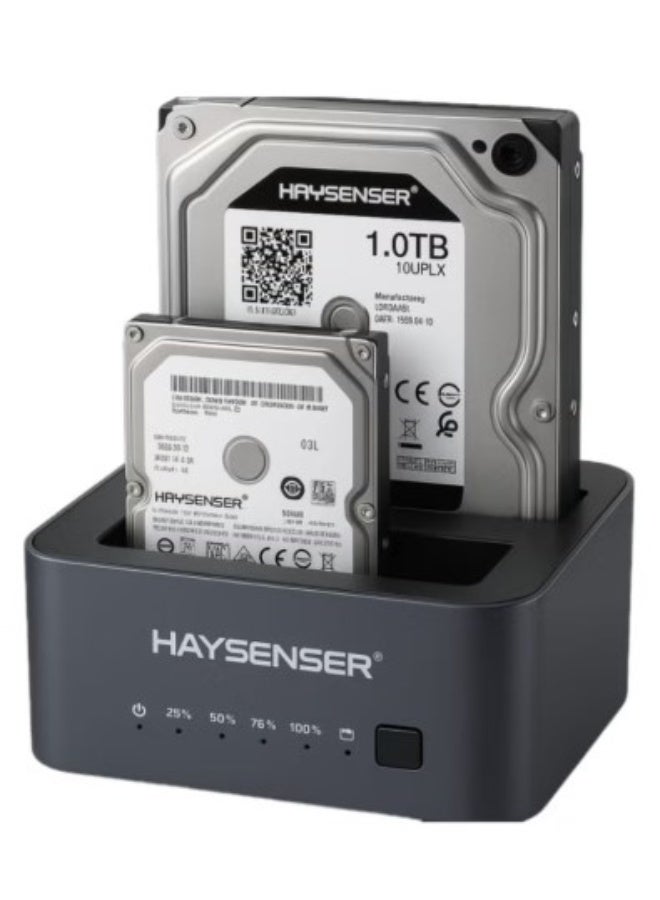 Haysenser Dual Bay HDD Docking Station – USB 3.2 Type-C, Supports 2.5”/3.5” SATA SSD/HDD, 6Gbps Speed, 20TB Max - Image 1